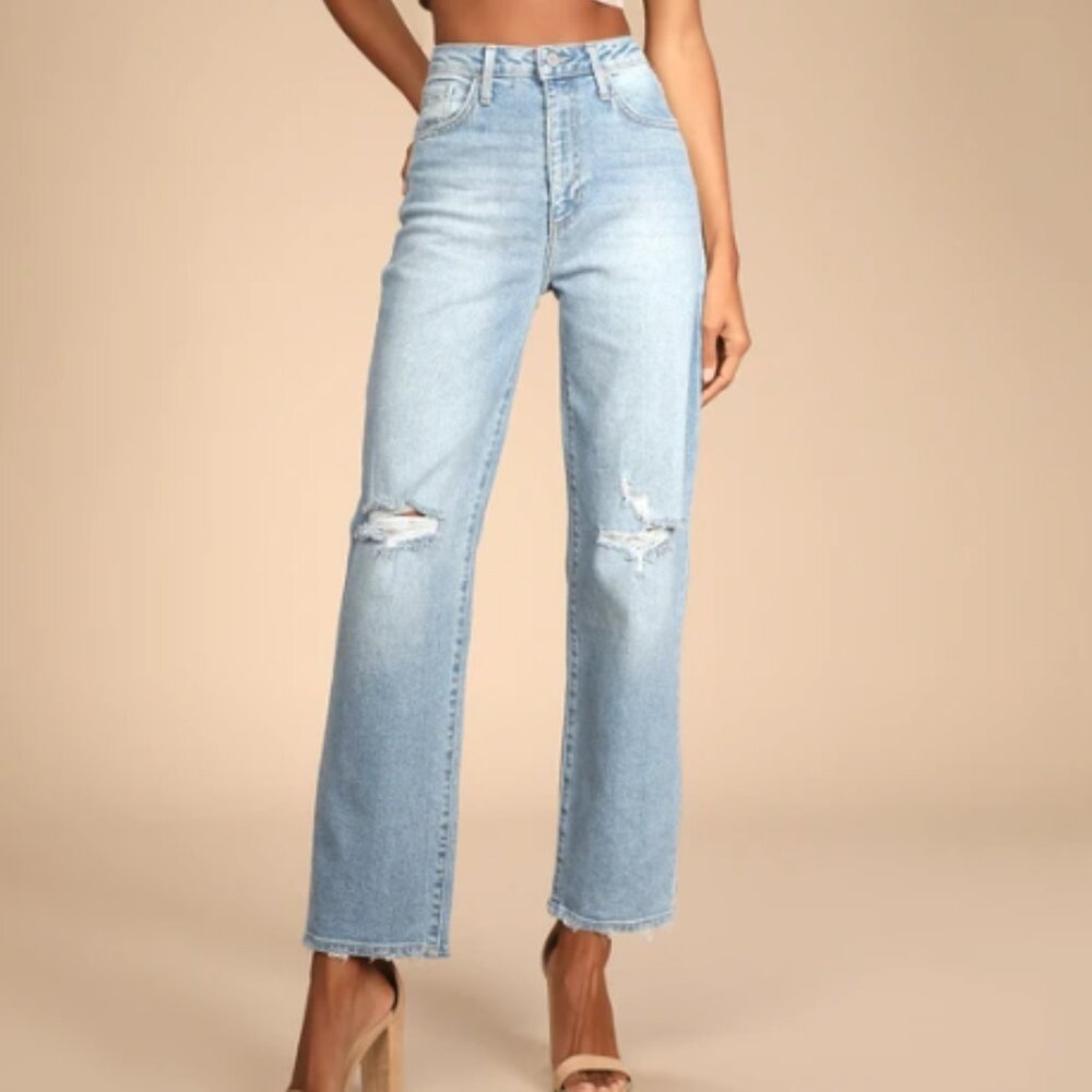 Generational Style Light Wash Distressed High-Rise Dad Jeans